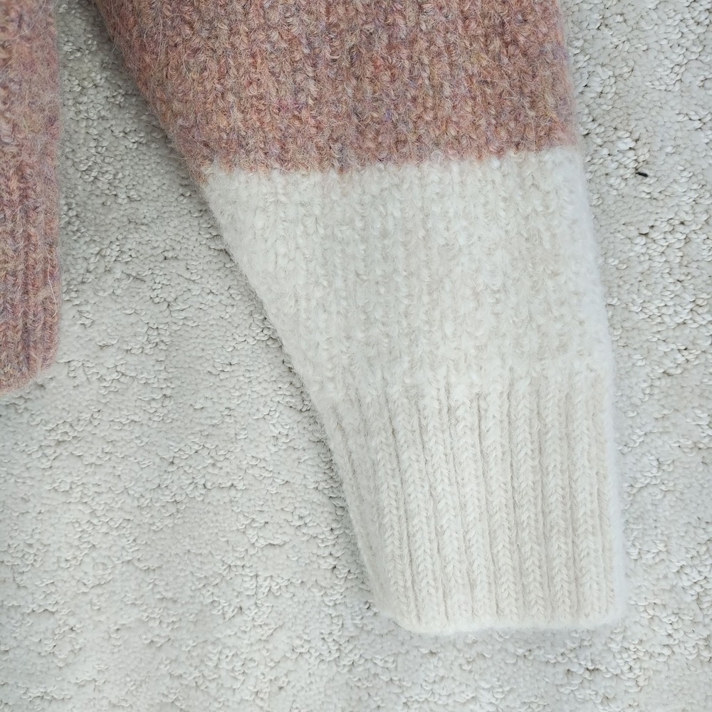 Eve Gravel Sweater Womens L Turtleneck Baby Alpaca Wool Cropped Pink Ribbed Hem - Picture 5 of 9